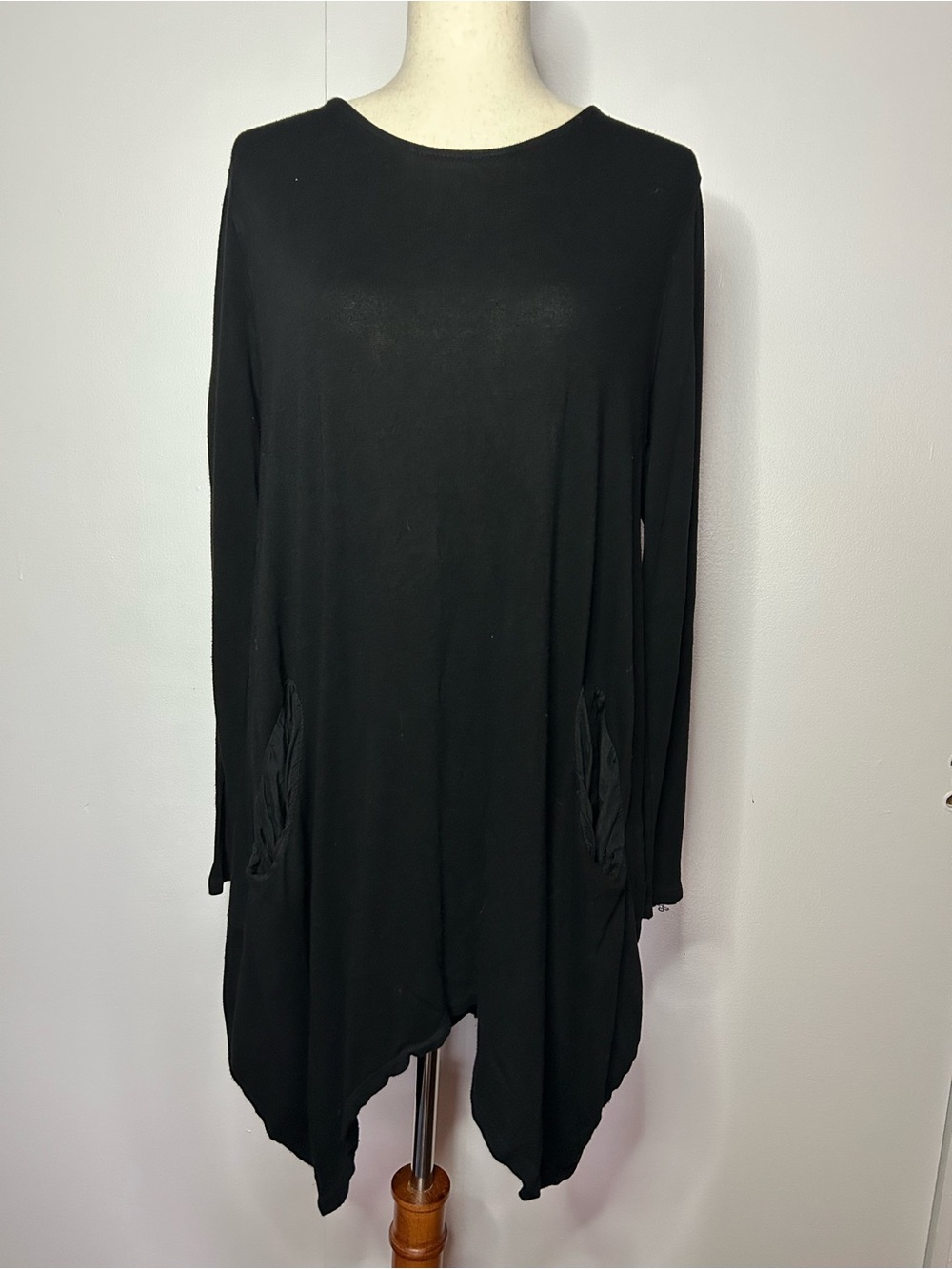 PLANET MODA Black Cotton and Elestane Blend Flowy Tunic Long Sleeve Dress
